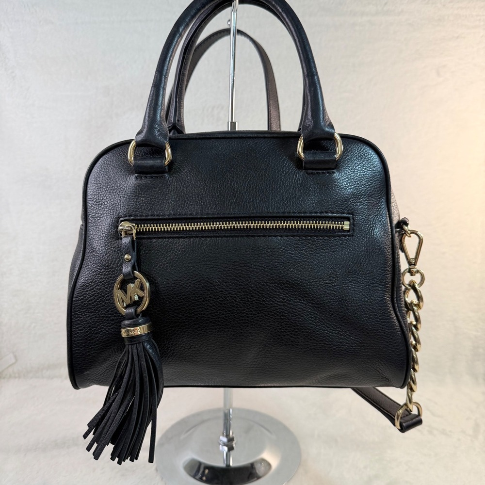 Michael Kors Vintage Bedford Black Pebbled Leather Satchel Crossbody Bag Gold - Picture 1 of 7